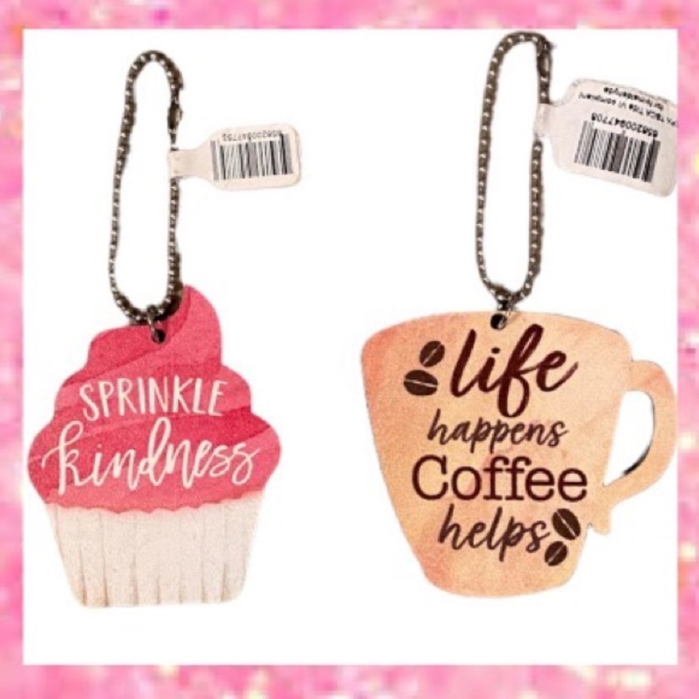 Statement Bag Charms Keychains Retro Life Coffee Cupcakes Set of 2 Whimsical Fun
